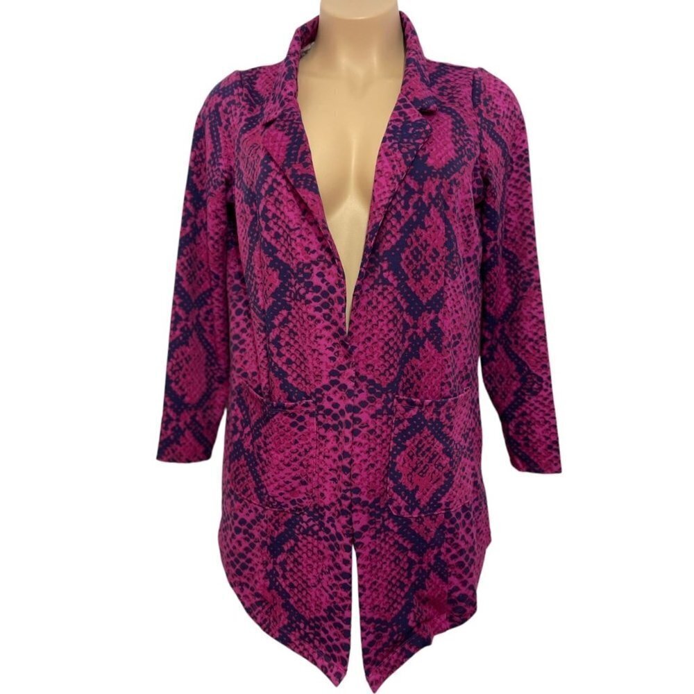 LulaRoe Gwen Open Duster Blazer Women Large Magenta Pink‎ Snakeskin Cascade NEW